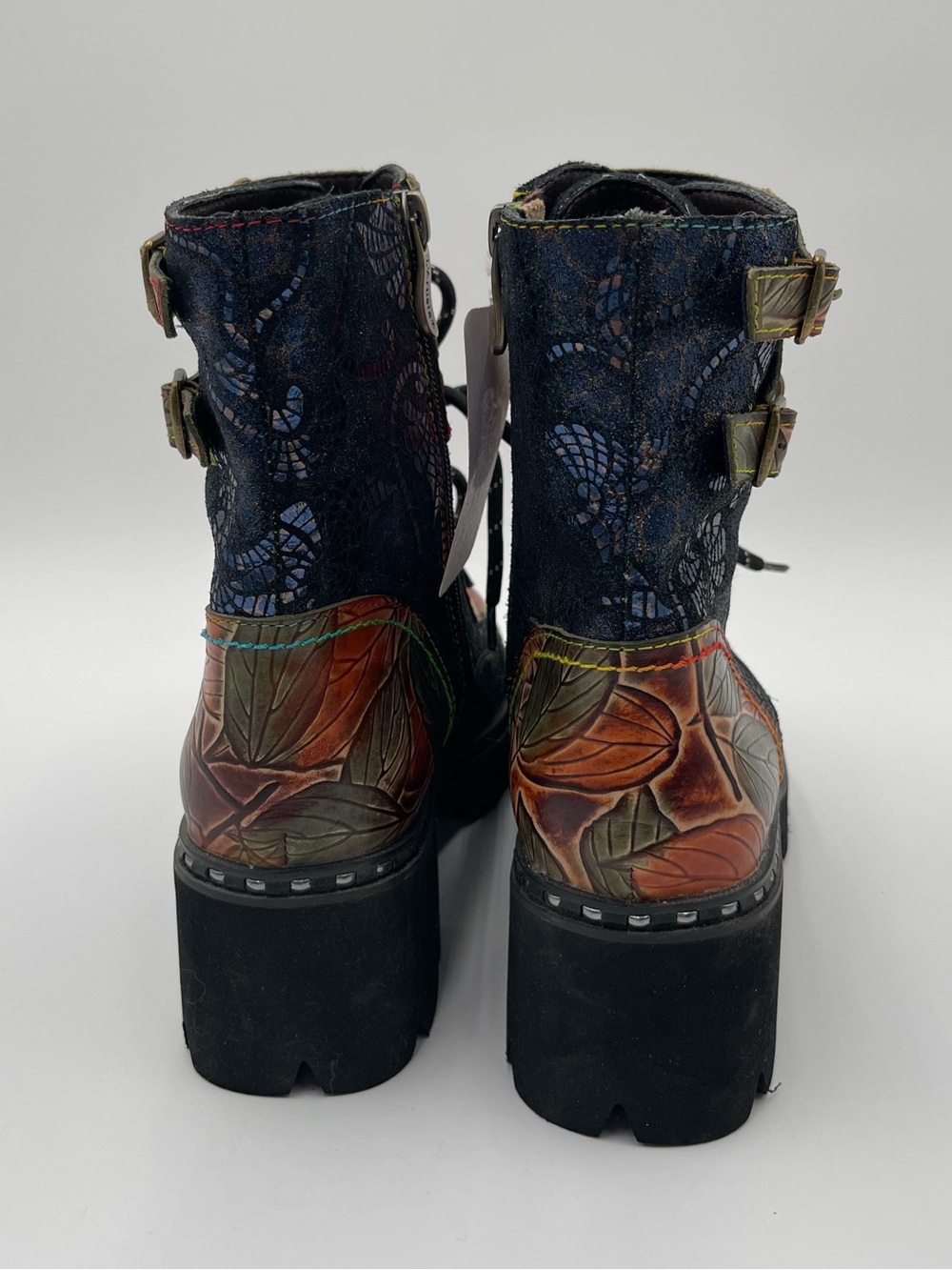 L'Artiste Limitless Booties Heeled Leather Floral Artsy Hippie Sz 37 US 6.5-7 - Picture 4 of 16